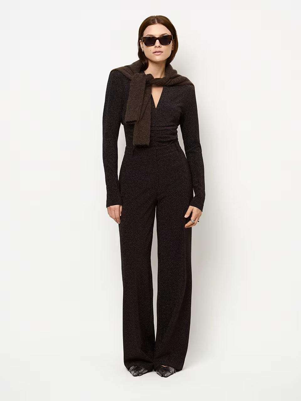 Dante6 Noemia Lurex Pantalon – Bruin-68% gerecycled polyamide, 27% polyester, 5% elastaan-DAMES BROEKEN-Bruin