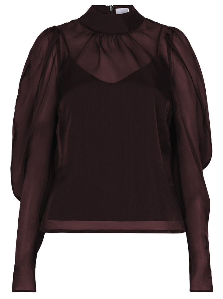 Dante6-Ocean organza crêpe top in semi-transparant-100% polyester-DAMES TOPS & BLOUSES-Paars