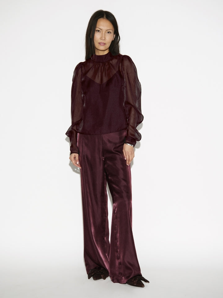 Dante6-Ocean organza crêpe top in semi-transparant-100% polyester-DAMES TOPS & BLOUSES-Paars