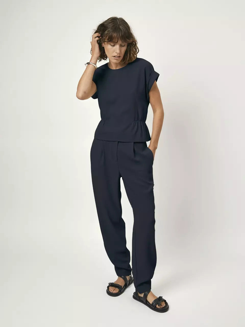 DANTE6 SERWYN top-60% polyester, 40% recycled polyester-DAMES TOPS & BLOUSES-Blauw