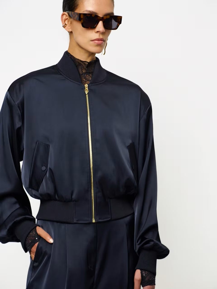 Dante6 Xylah Satijnen Bomber – Blauw-100% polyester-DAMES BLAZERS & JASJES-Blauw