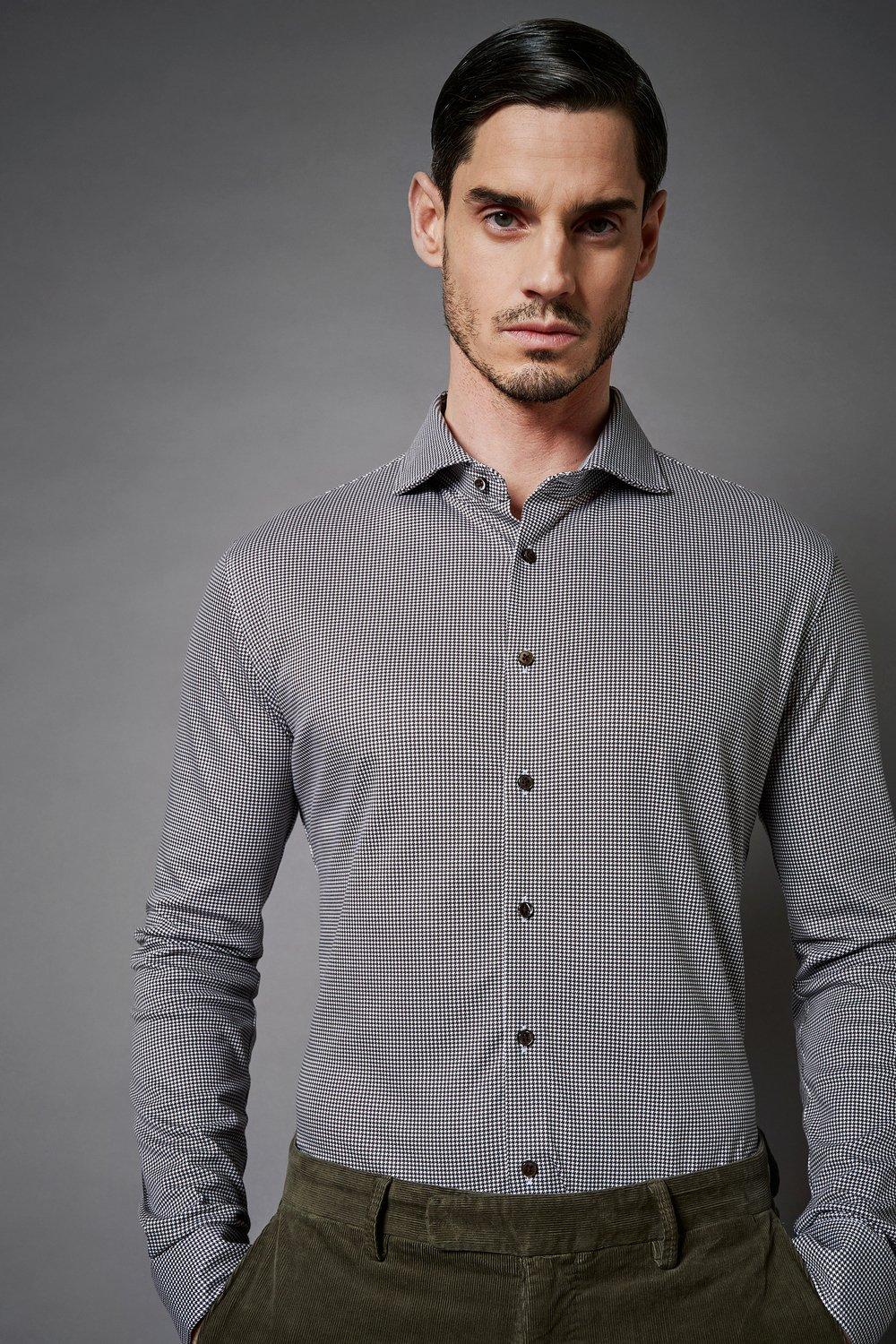 DESOTO luxury line slim-100% katoen-HEREN SHIRTS-Bruin