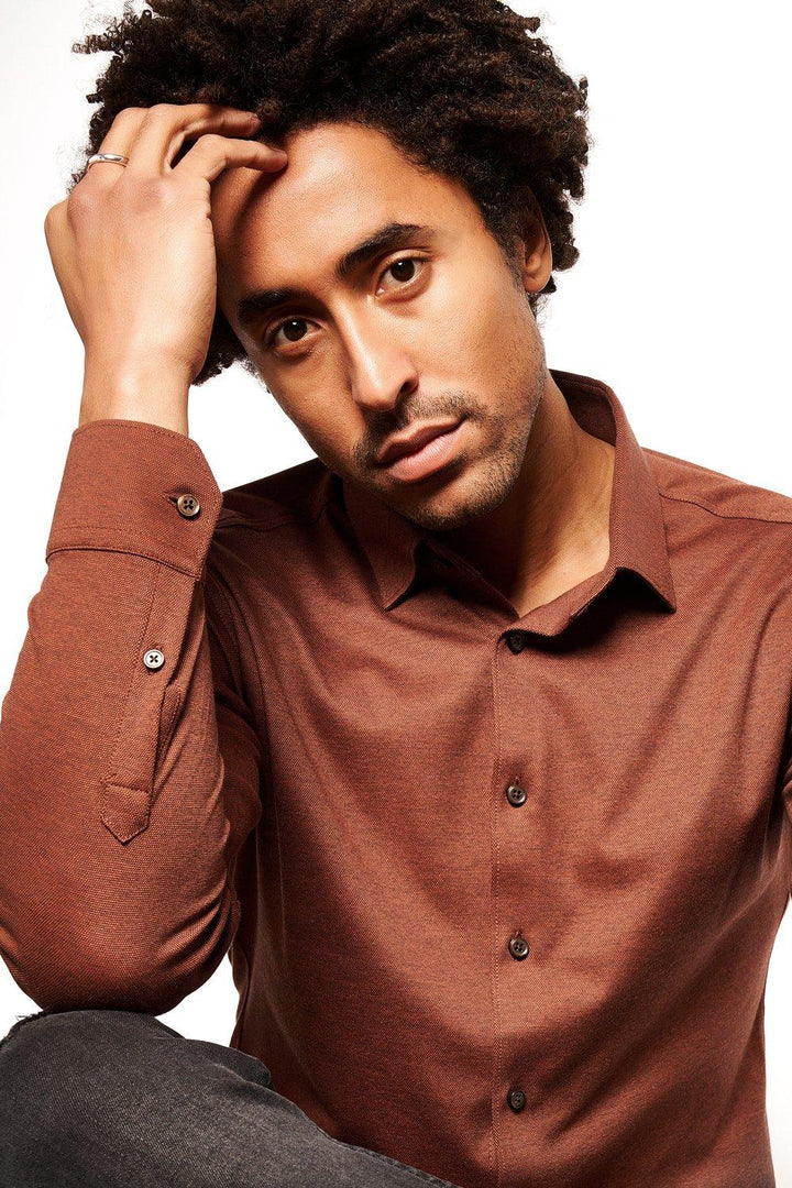 DESOTO shirt KENT 1/1-100% katoen-HEREN SHIRTS-Bruin