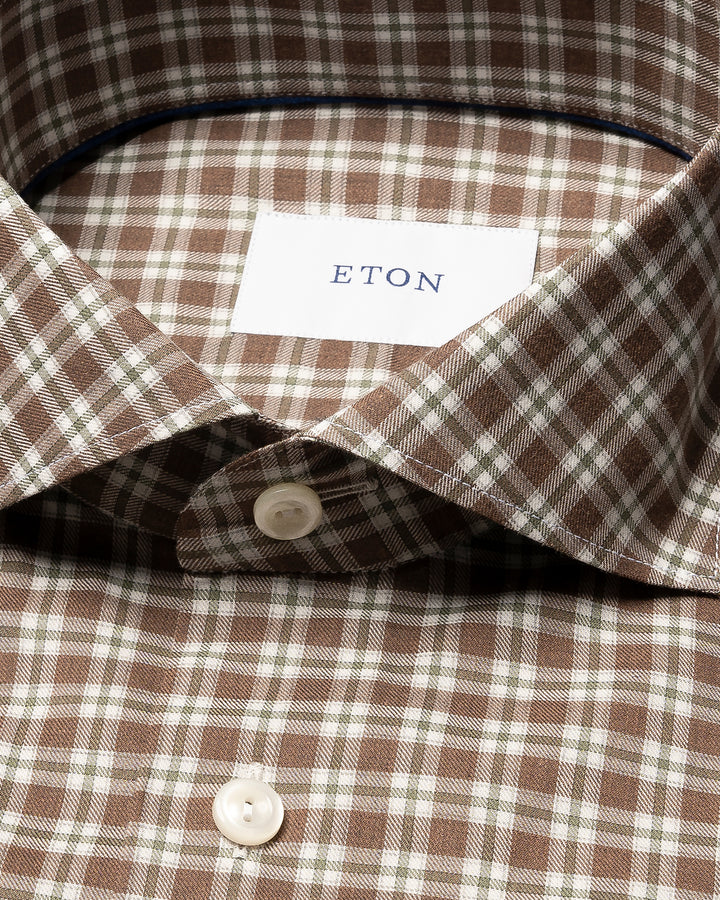 Eton – Contemporary Fit Business Shirt Bruin-100% katoen-HEREN SHIRTS-Bruin