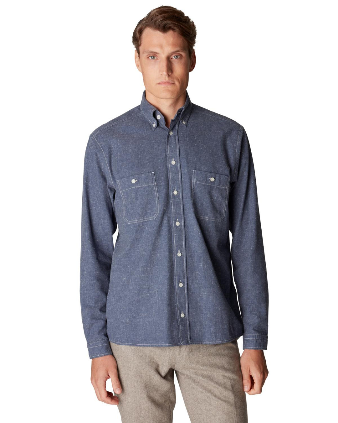 Eton denim shirt-58% katoen, 42% polyamide-HEREN SHIRTS-Blauw