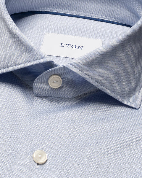 Eton Filo di Scozia Knit Shirt Casual Fit  – Blauw-100% katoen-HEREN SHIRTS-Blauw