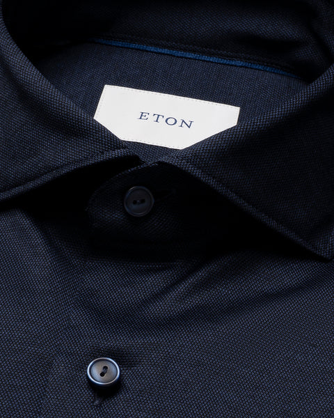 Eton Filo di Scozia Knit Shirt Casual Fit  – Blauw-100% katoen-HEREN SHIRTS-Blauw