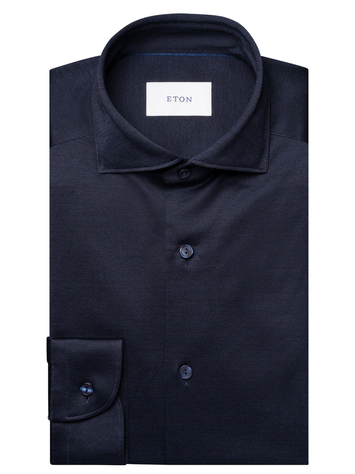 Eton Filo di Scozia Knit Shirt Casual Fit  – Blauw-100% katoen-HEREN SHIRTS-Blauw