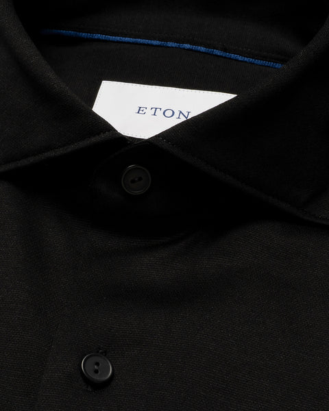 Eton Filo di Scozia Knit Shirt Casual Fit – Zwart-100% katoen-HEREN SHIRTS-Zwart