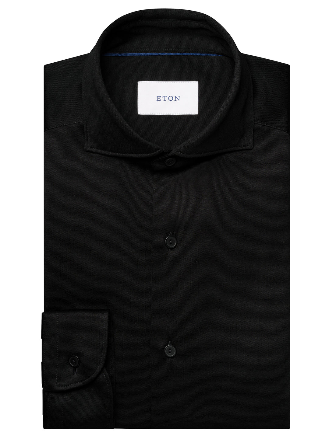 Eton Filo di Scozia Knit Shirt Casual Fit – Zwart-100% katoen-HEREN SHIRTS-Zwart