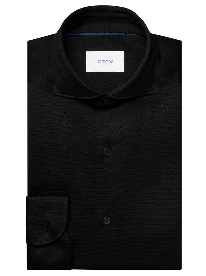 Eton Filo di Scozia Knit Shirt Casual Fit – Zwart-100% katoen-HEREN SHIRTS-Zwart
