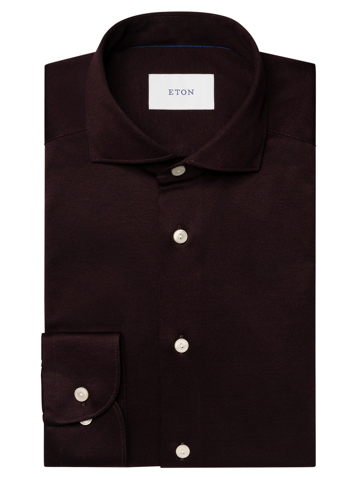 Eton Filo di Scozia Knit Shirt Contemporary Fit-100% katoen-HEREN SHIRTS-Rood