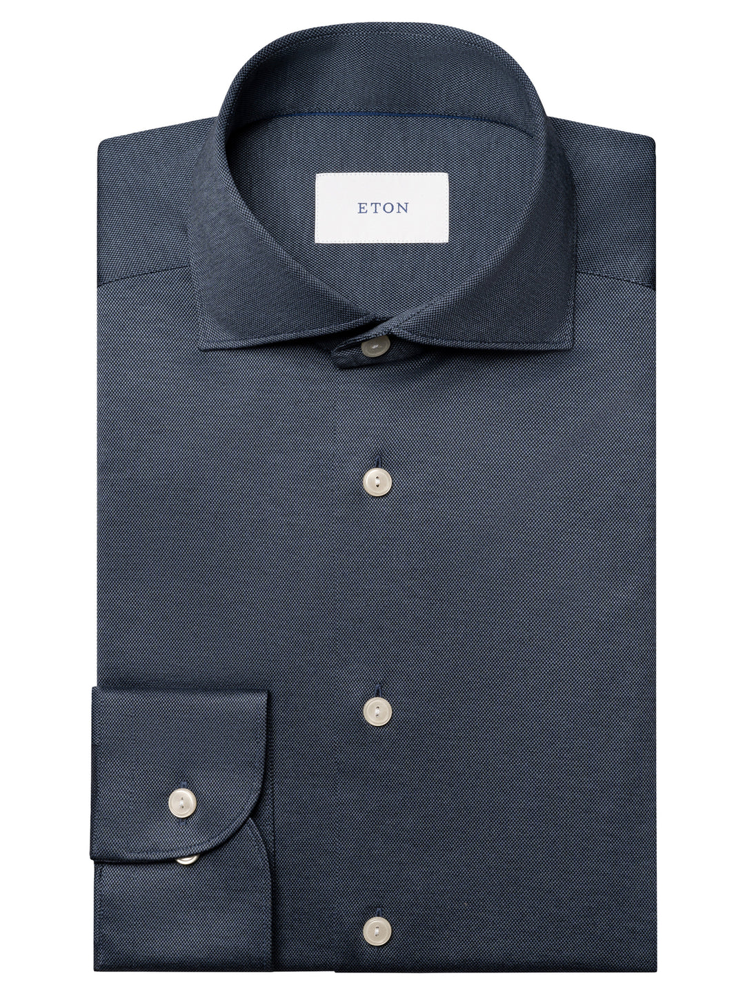 Eton Filo di Scozia Knit Shirt Slim Fit – Blauw-100% katoen-HEREN SHIRTS-Blauw