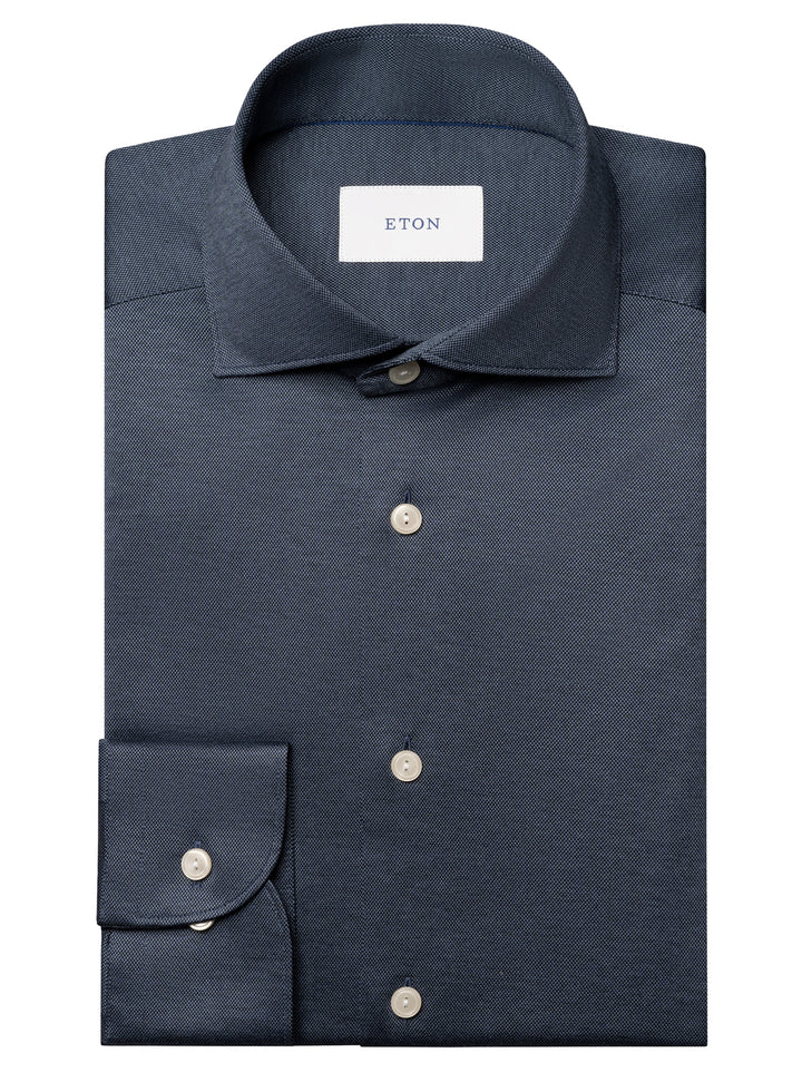 Eton Filo di Scozia Knit Shirt Slim Fit – Blauw-100% katoen-HEREN SHIRTS-Blauw