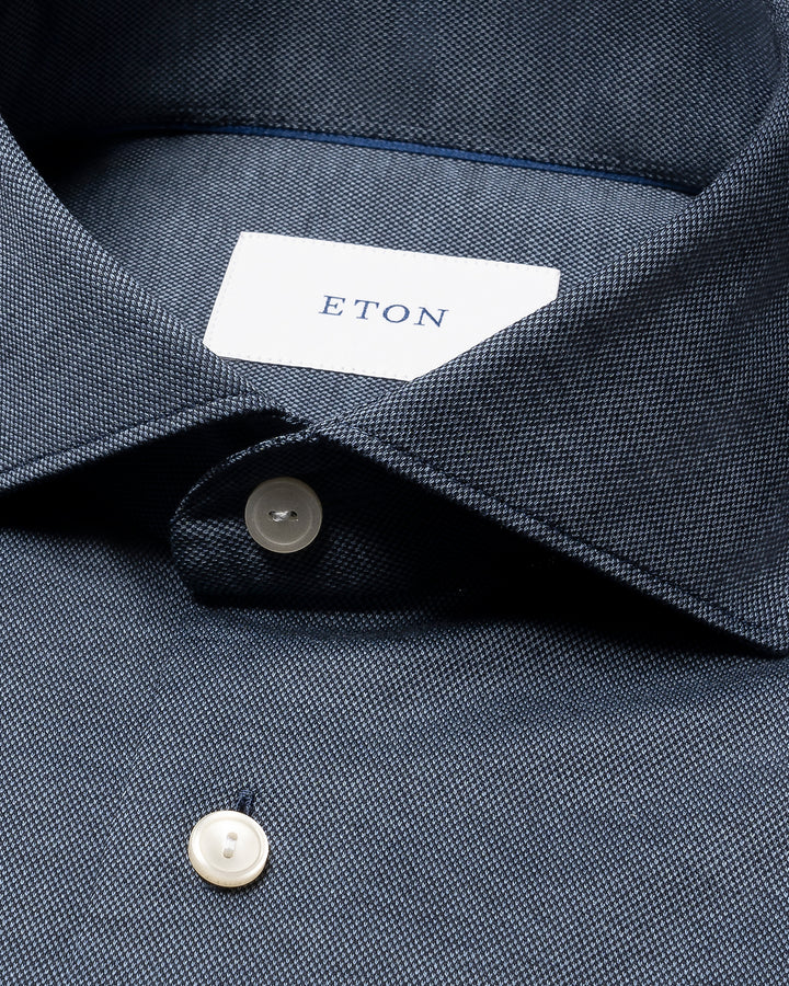 Eton Filo di Scozia Knit Shirt Slim Fit – Blauw-100% katoen-HEREN SHIRTS-Blauw