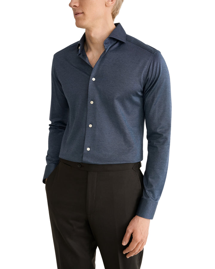 Eton Filo di Scozia Knit Shirt Slim Fit – Blauw-100% katoen-HEREN SHIRTS-Blauw