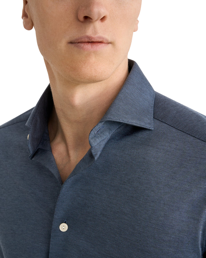 Eton Filo di Scozia Knit Shirt Slim Fit – Blauw-100% katoen-HEREN SHIRTS-Blauw
