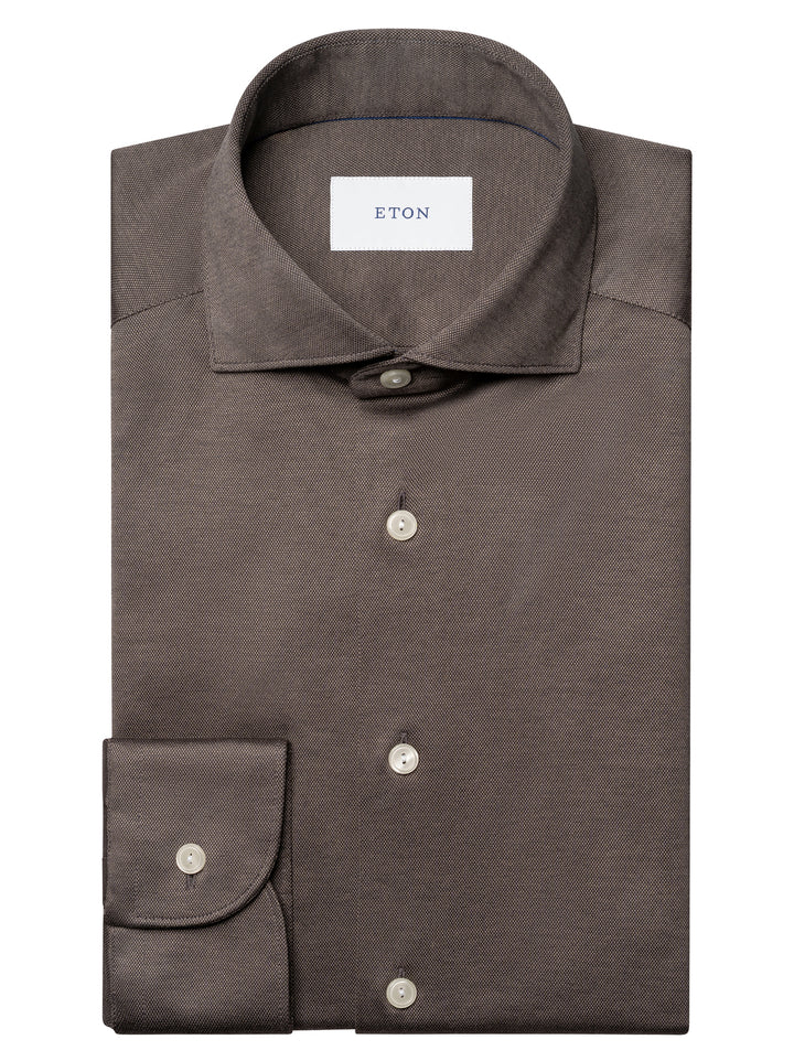 Eton Filo di Scozia Knit Shirt Slim Fit – Bruin-100% katoen-HEREN SHIRTS-Bruin