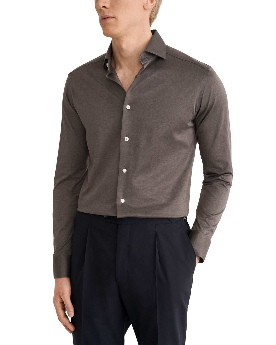 Eton Filo di Scozia Knit Shirt Slim Fit – Bruin-100% katoen-HEREN SHIRTS-Bruin