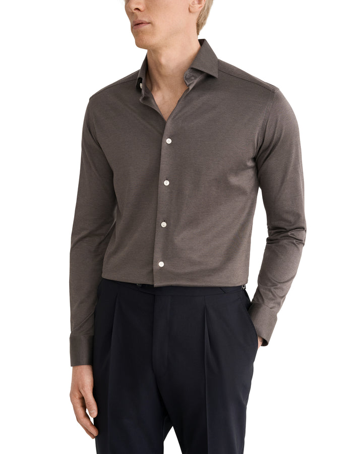 Eton Filo di Scozia Knit Shirt Slim Fit – Bruin-100% katoen-HEREN SHIRTS-Bruin