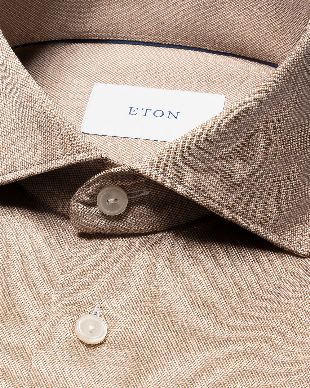 Eton Filo di Scozia Knit Shirt Slim Fit – Bruin-100% katoen-HEREN SHIRTS-Bruin
