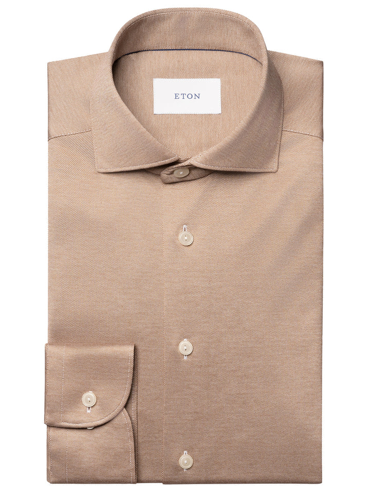 Eton Filo di Scozia Knit Shirt Slim Fit – Bruin-100% katoen-HEREN SHIRTS-Bruin