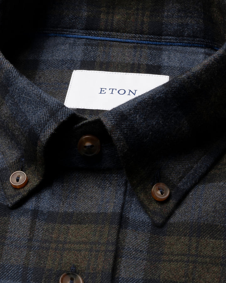 Eton Flanellen Ruitshirt – Blauw-100% katoen-HEREN SHIRTS-Blauw