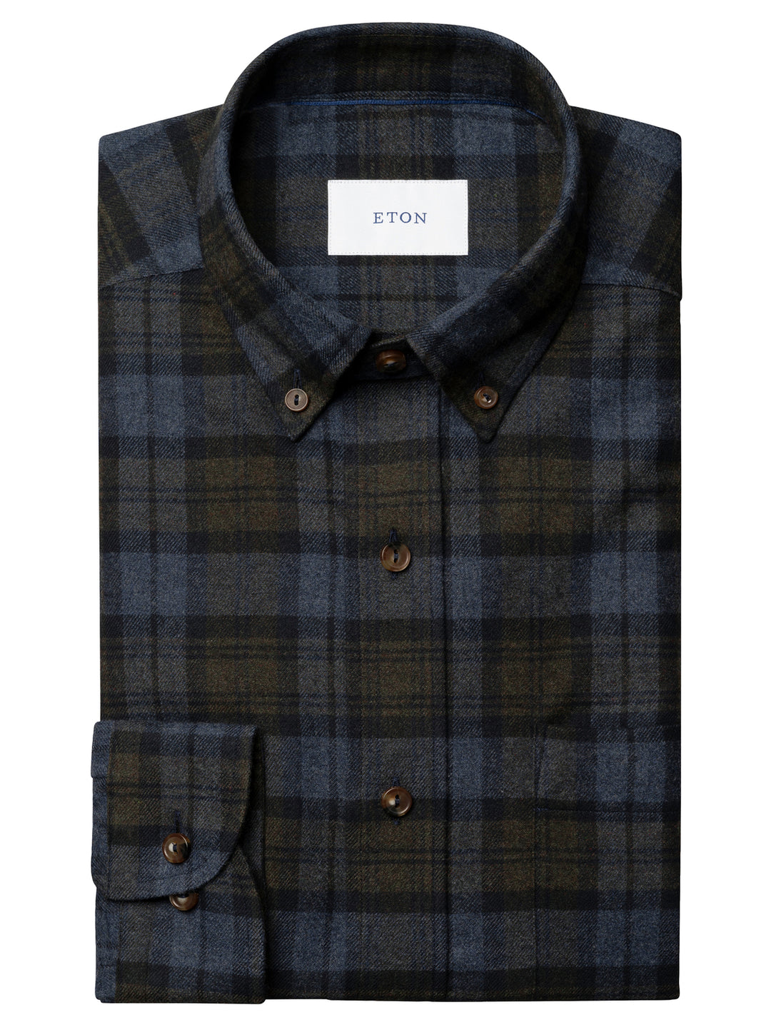 Eton Flanellen Ruitshirt – Blauw-100% katoen-HEREN SHIRTS-Blauw