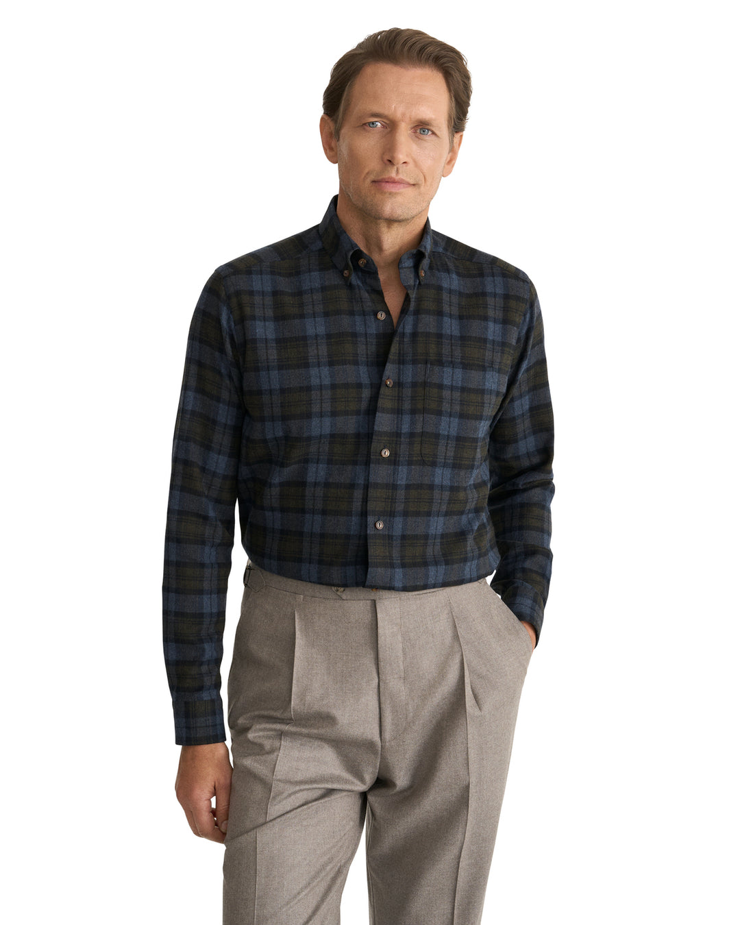 Eton Flanellen Ruitshirt – Blauw-100% katoen-HEREN SHIRTS-Blauw