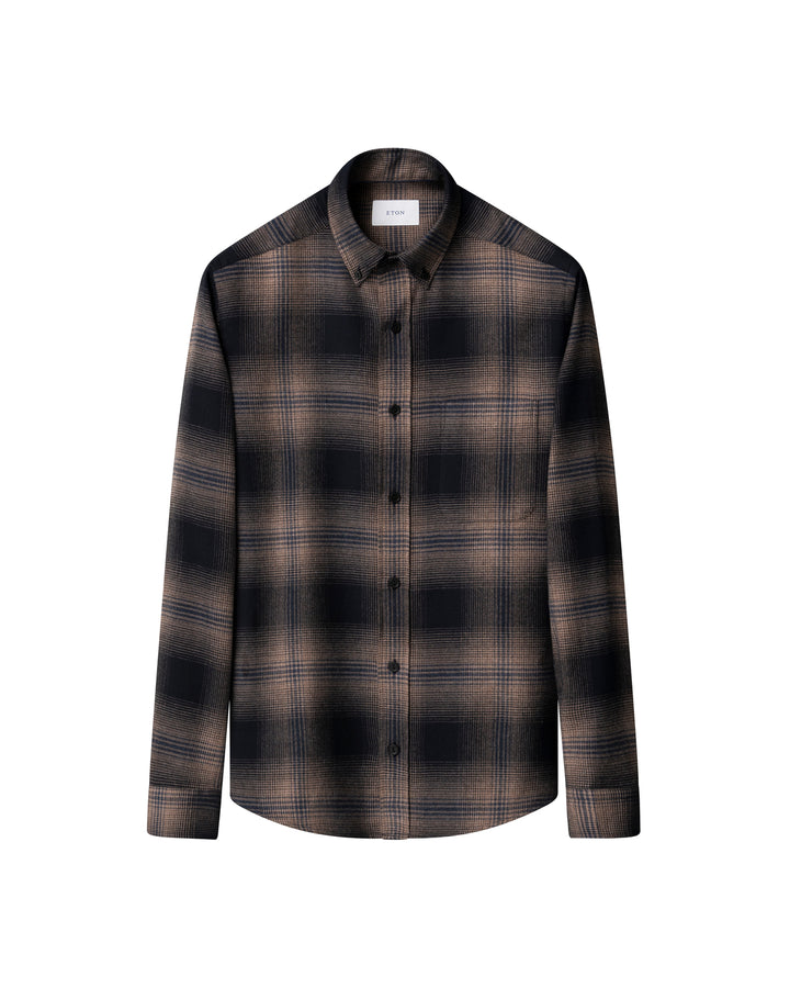Eton Flanellen Ruitshirt – Bruin-100% katoen-HEREN SHIRTS-Bruin