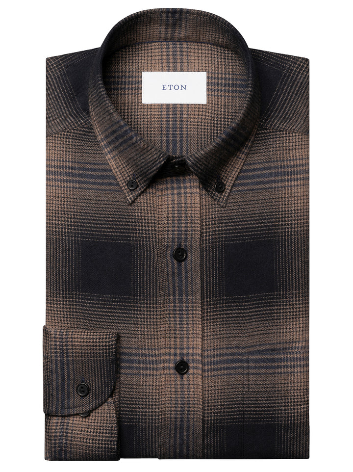 Eton Flanellen Ruitshirt – Bruin-100% katoen-HEREN SHIRTS-Bruin