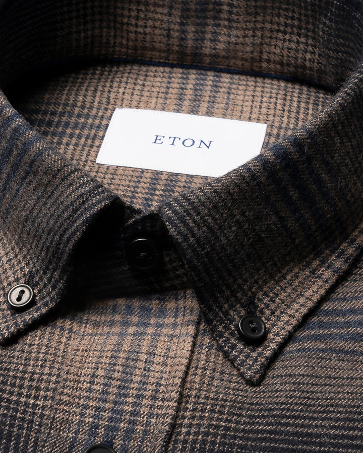 Eton Flanellen Ruitshirt – Bruin-100% katoen-HEREN SHIRTS-Bruin