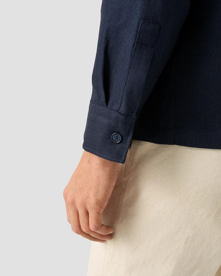 Eton Four Pocket Overshirt – Blauw-63% linnen, 37% lyocell-HEREN SHIRTS-Blauw