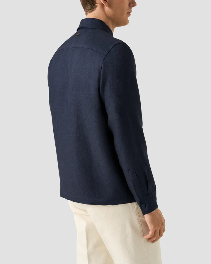 Eton Four Pocket Overshirt – Blauw-63% linnen, 37% lyocell-HEREN SHIRTS-Blauw