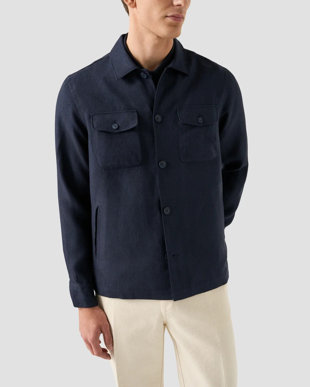 Eton Four Pocket Overshirt – Blauw-63% linnen, 37% lyocell-HEREN SHIRTS-Blauw