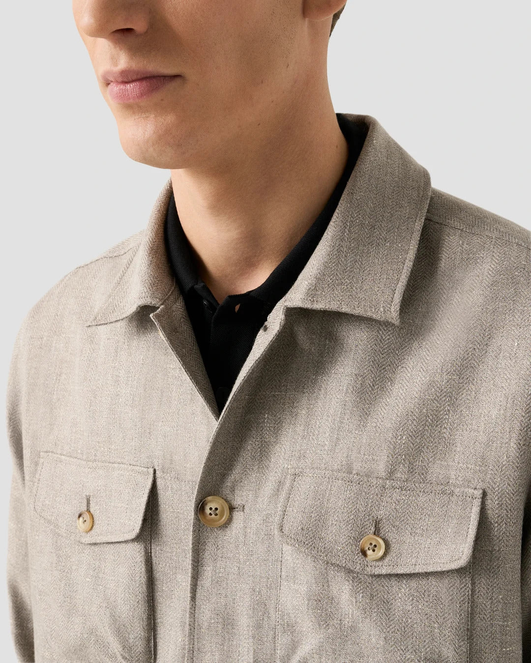 Eton Four Pocket Overshirt - Grijs-63% linnen, 37% lyocell-HEREN SHIRTS-Grijs