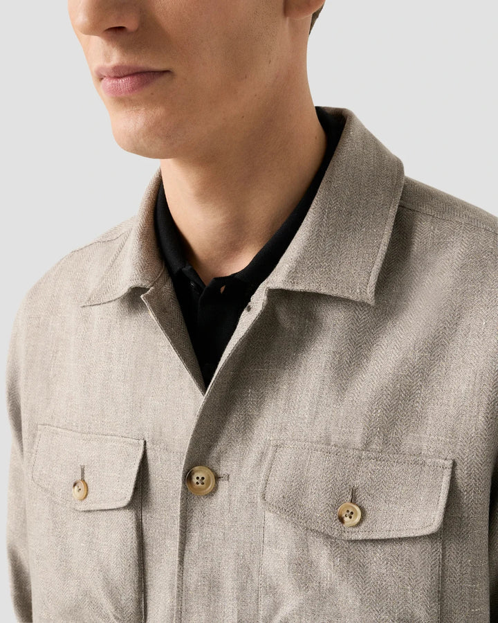 Eton Four Pocket Overshirt - Grijs-63% linnen, 37% lyocell-HEREN SHIRTS-Grijs