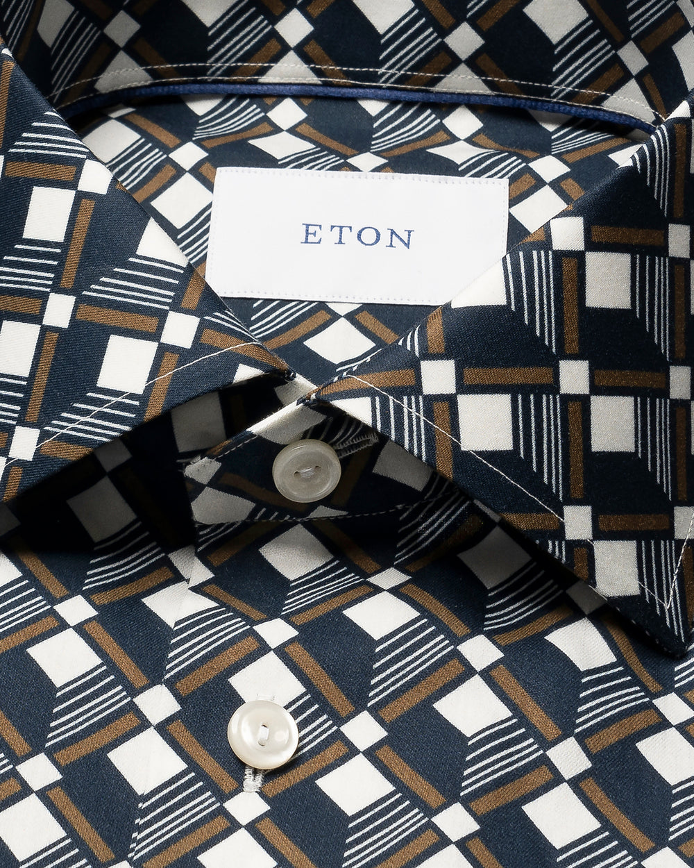 Eton Geometrisch Shirt Contemporary-61% katoen, 39% lyocell-HEREN SHIRTS-Blauw