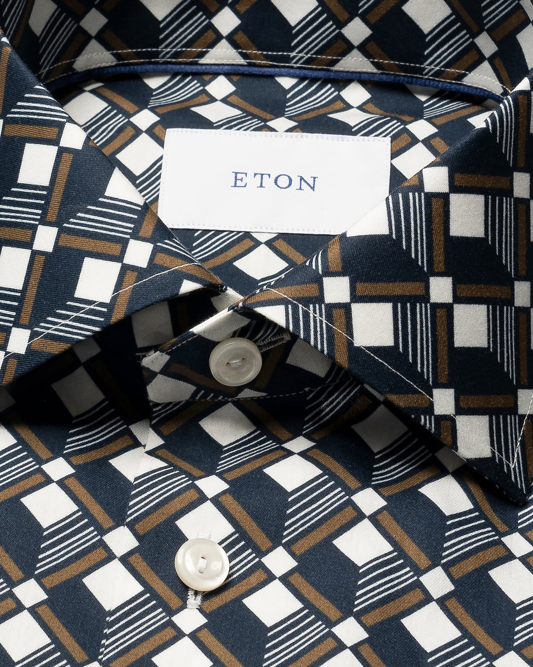 Eton Geometrisch Shirt Contemporary-61% katoen, 39% lyocell-HEREN SHIRTS-Blauw