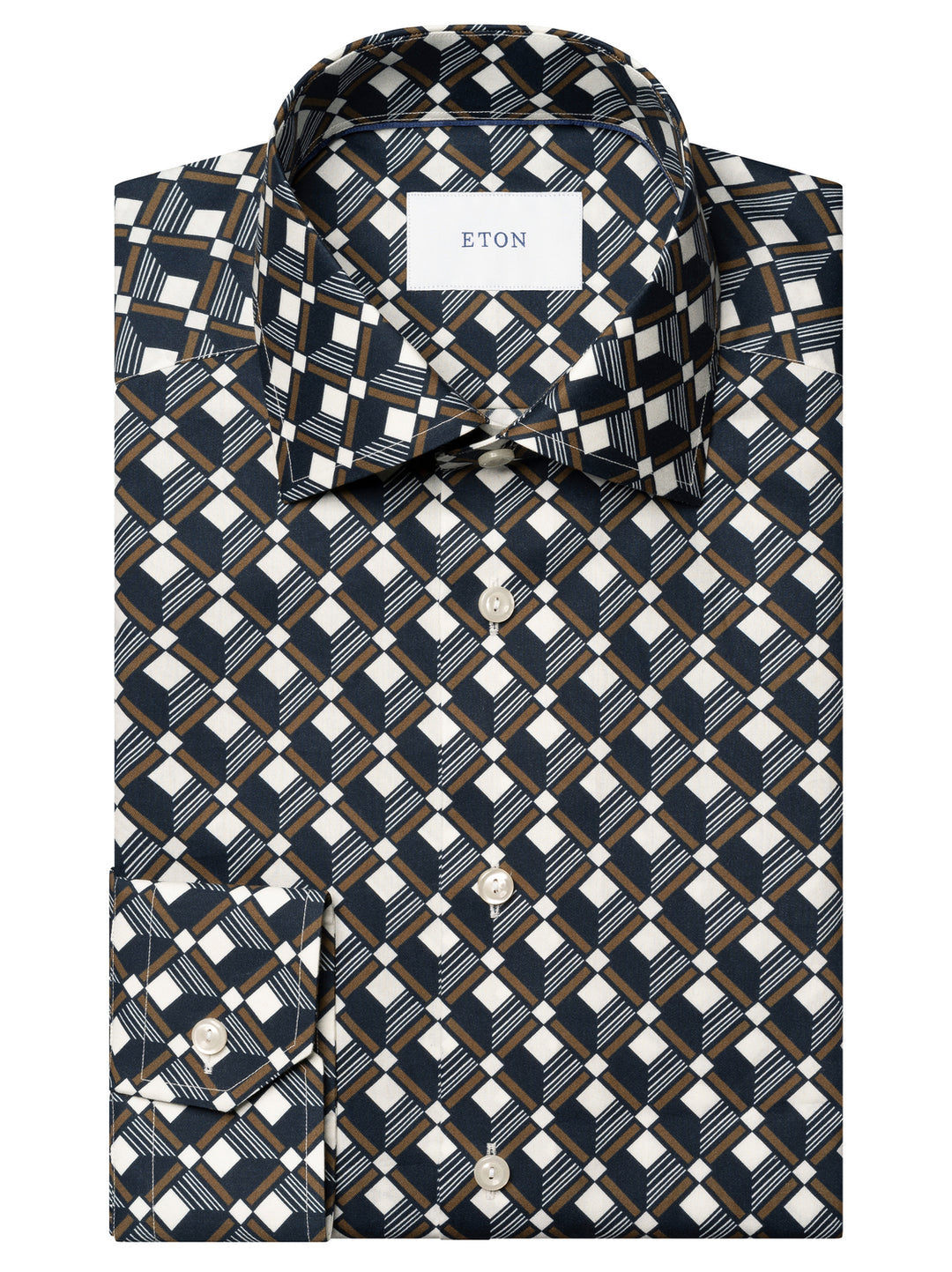 Eton Geometrisch Shirt Contemporary-61% katoen, 39% lyocell-HEREN SHIRTS-Blauw
