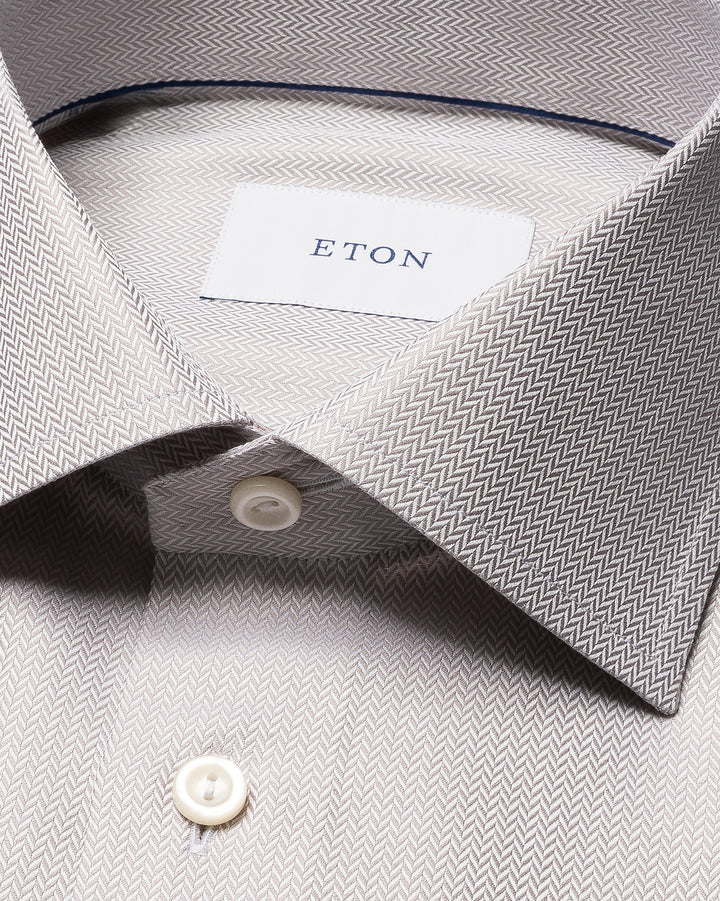 Eton Herringbone Signature Twill Shirt  – Beige-100% katoen-HEREN SHIRTS-Beige