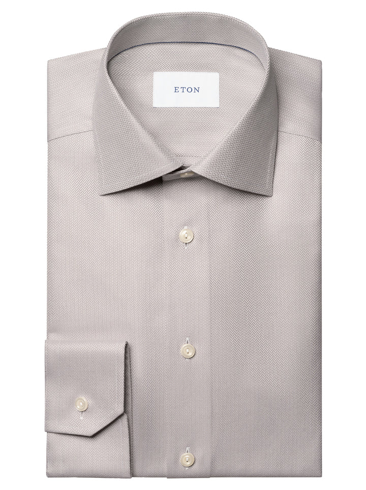 Eton Herringbone Signature Twill Shirt  – Beige-100% katoen-HEREN SHIRTS-Beige