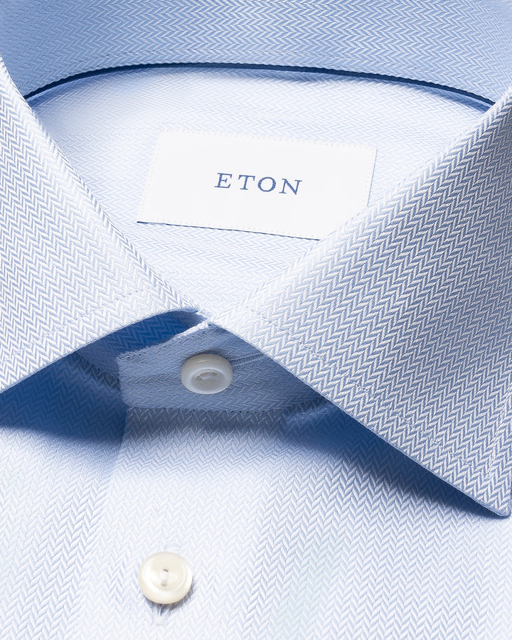 Eton Herringbone Signature Twill Shirt  – Blauw-100% katoen-HEREN SHIRTS-Blauw