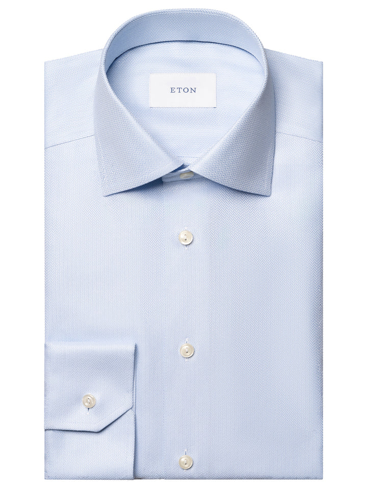 Eton Herringbone Signature Twill Shirt  – Blauw-100% katoen-HEREN SHIRTS-Blauw