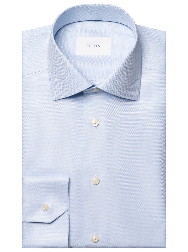 Eton Herringbone Signature Twill Shirt – Blauw-100% katoen-HEREN SHIRTS-Blauw