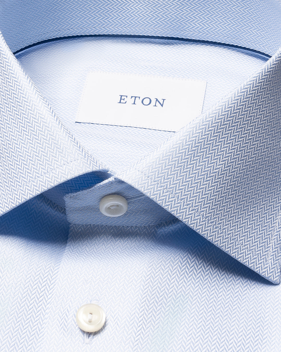 Eton Herringbone Signature Twill Shirt – Blauw-100% katoen-HEREN SHIRTS-Blauw