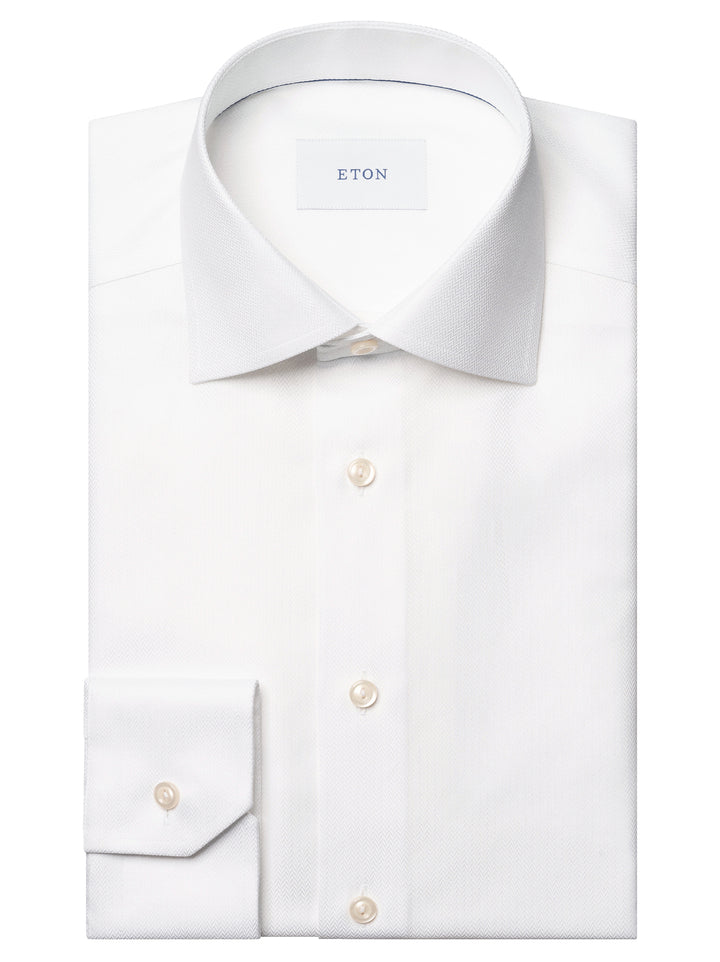 Eton Herringbone Signature Twill Shirt Slim – Wit-100% katoen-HEREN SHIRTS-Wit