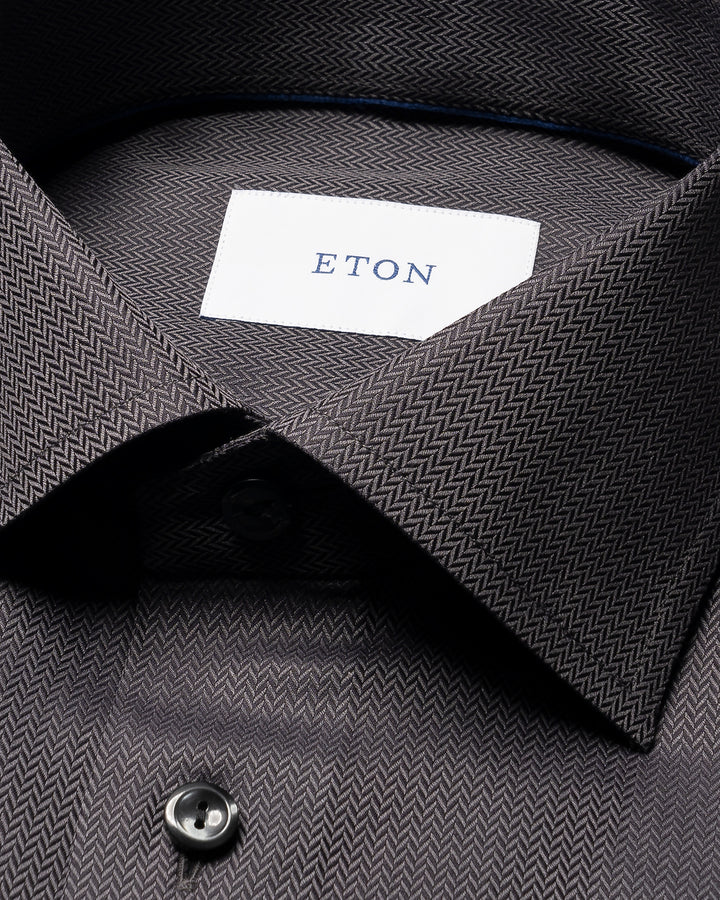 Eton Herringbone Signature Twill Shirt Slim– Zwart-100% katoen-HEREN SHIRTS-Zwart