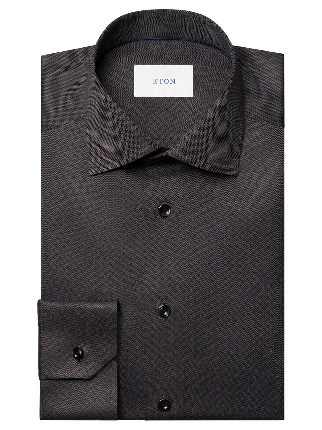 Eton Herringbone Signature Twill Shirt Slim– Zwart-100% katoen-HEREN SHIRTS-Zwart