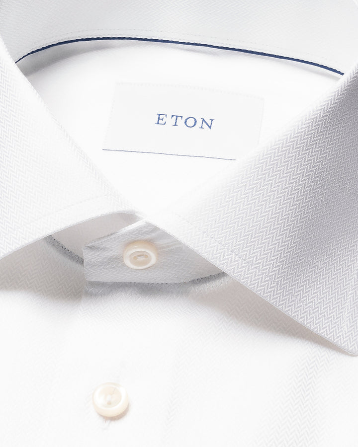 Eton Herringbone Signature Twill Shirt – Wit-100% katoen-HEREN SHIRTS-Wit